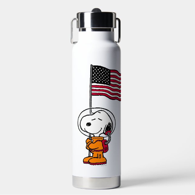 Botella De Agua ESPACIO | Snoopy Con Astronauta De Bandera (Frente)