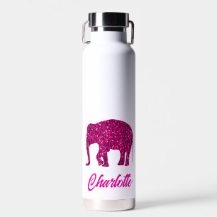 Botella De Agua Espeluznante rosa brillante Elefante brillo Tu nom