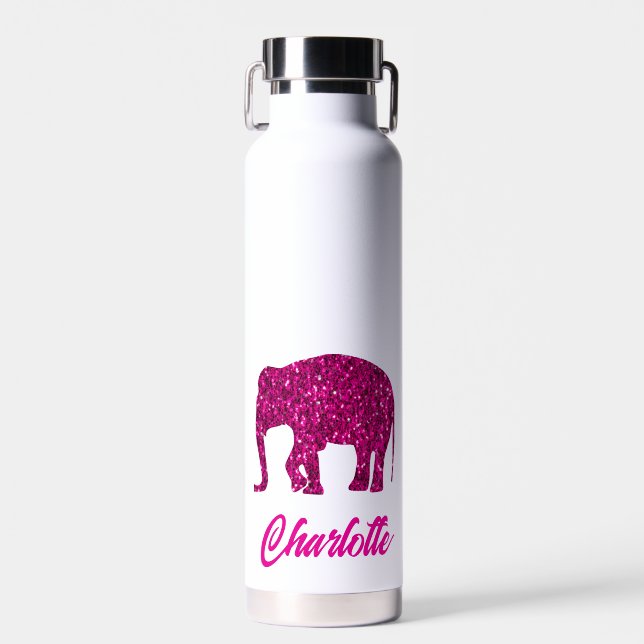 Botella De Agua Espeluznante rosa brillante Elefante brillo Tu nom (Delantero)