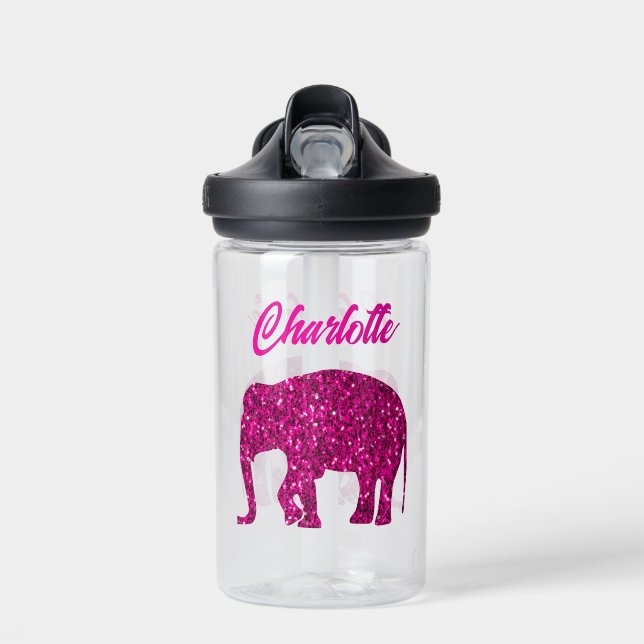 Botella De Agua Espeluznante rosa rosado Elephant nombre personali (Delante)
