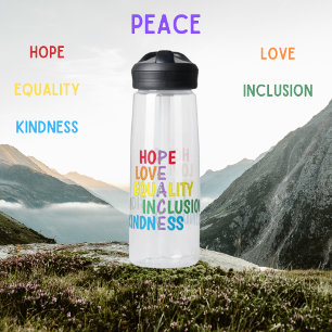 Botella De Agua Esperanza, amor, igualdad, inclusión, bondad, paz