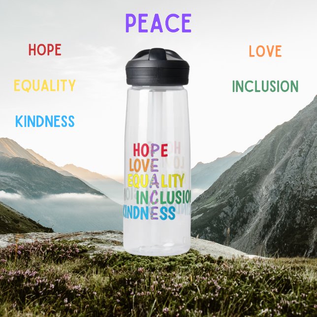 Botella De Agua Esperanza, amor, igualdad, inclusión, bondad, paz (Subido por el creador)