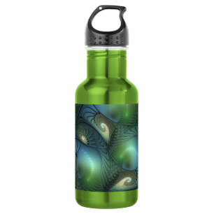 Botella De Agua Espirales Verde azulado Beige Verde Resumen arte f