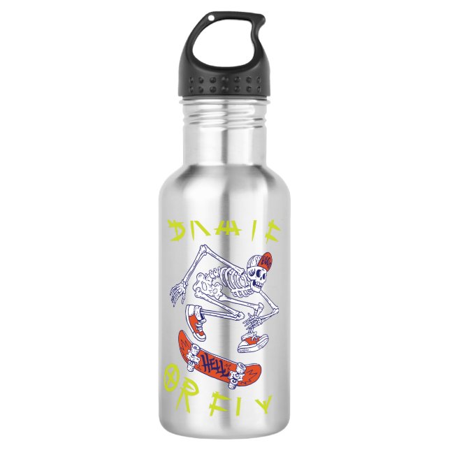 Botella De Agua Esqueleto de patineta o volar (Anverso)