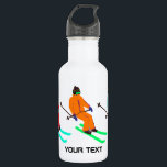 Botella De Agua Esquiador de apertura de esquí de texto personaliz<br><div class="desc">¡Apertura de esquí! Diseño de patrones de esquí con temática invernal de Guay, con esquiadores esquiando por las pistas de la estación alpina de esquí entre los abetos cubiertos de nieve en los alpes. Los esquiadores Freeride llevan coloridos trajes de esquí retro vintage, esquiando cuesta abajo con esquís sobre un...</div>