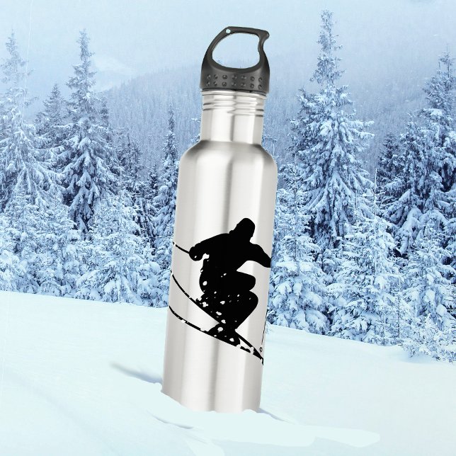 Botella De Agua Esquiador negro de nieve personalizado (Subido por el creador)