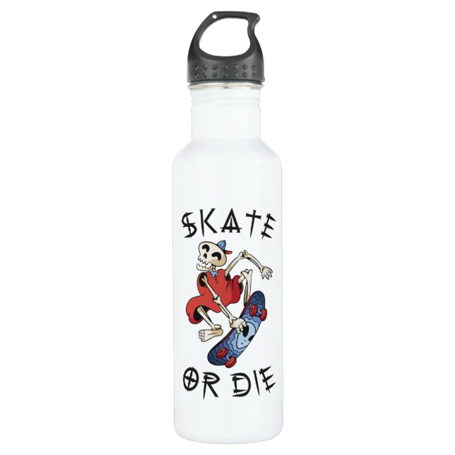 Botella De Agua Esquiar o morir divertido Skeleton Skateboarder (Anverso)