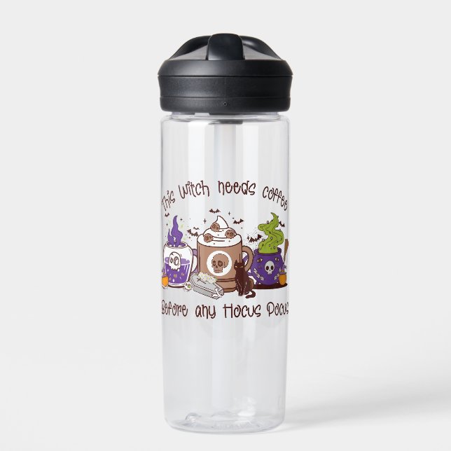 Botella De Agua Esta bruja necesita café (Delante)