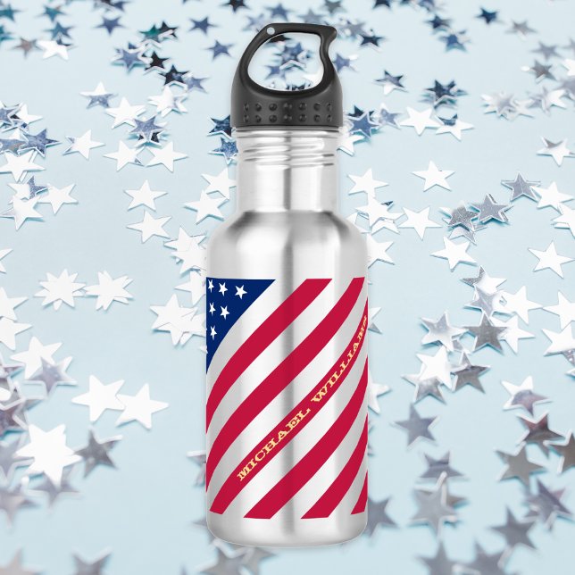 Botella De Agua Estados Unidos Patriótico Red Blue Stars Stripes B (USA America National Flag Patriotic Stars Stripes Water Bottle)
