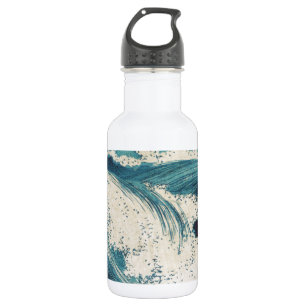 Botella De Agua Estampa antigua de olas del océano azul en bloque
