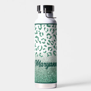 Botella De Agua Estampado Animal Purpurina Verde Leopardo Nombre P