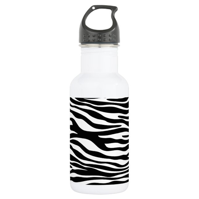 Botella De Agua Estampado de cebra, rayas de cebra, negro y blanco (Anverso)