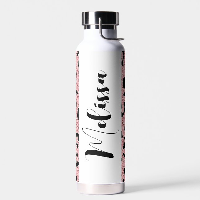 Botella De Agua Estampado de leopardo con brillo rosa personalizad (Izquierdo)