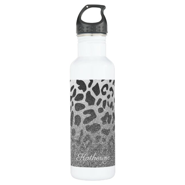 Botella De Agua Estampado leopardo del purpurina (Anverso)