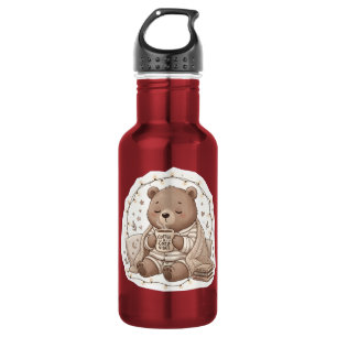 Botella de agua estética Hygge de café con oso lin