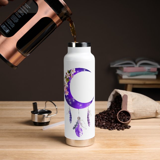 Botella De Agua Estilo Boho personalizado de luna creciente (Café)