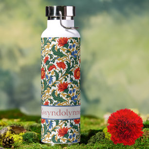 Botella De Agua Estilo floral William Morris azul rojo dorado vint
