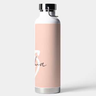Botella De Agua Estilo onograma giratorio suave rosa