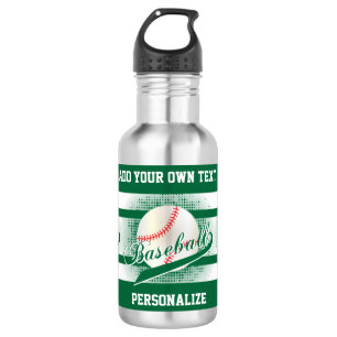 Botella De Agua Estilo retro verde oscuro del béisbol