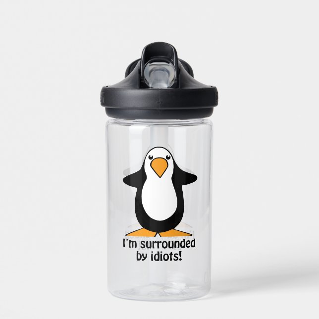 Botella De Agua Estoy rodeado de idiotas pingüinos (Delante)