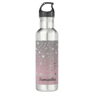 Botella De Agua Estrellas De Color Rosa Y Gris Monograma Moda De E