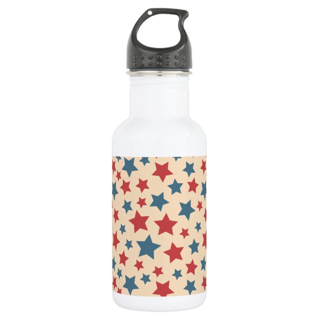 Botella De Agua Estrellas Rojas y Azules, 4 de Julio, Fondo Beige (Anverso)