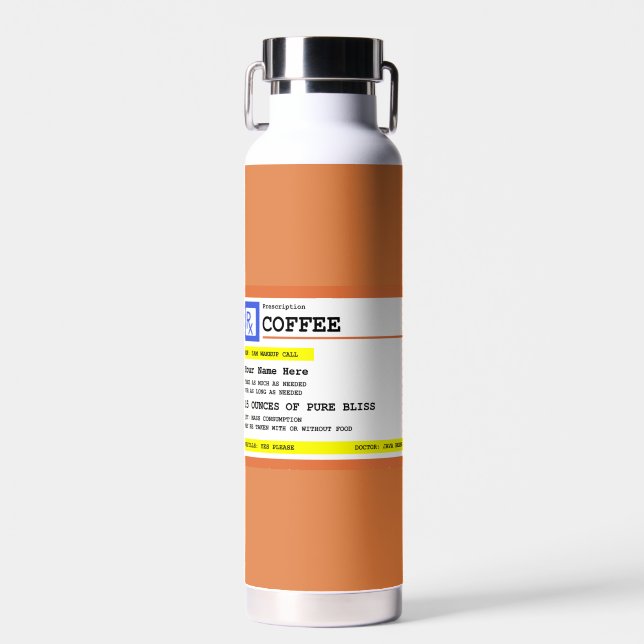 Botella De Agua Etiqueta del café con receta médica personalizada (Delantero)
