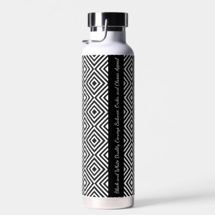 Botella De Agua Etiquetado del patrón de mosaico blanco negro clás
