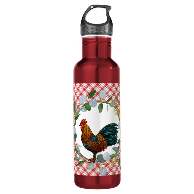 Botella De Agua Eucalyptus Wreath & Rooster Farmhouse (Anverso)