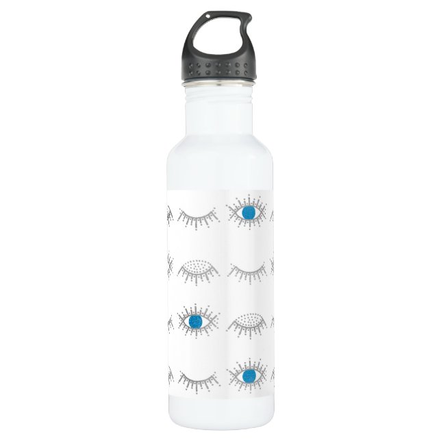Botella De Agua Evil Eye Eyelels Nazar Mati Pattern Silver Blue (Anverso)