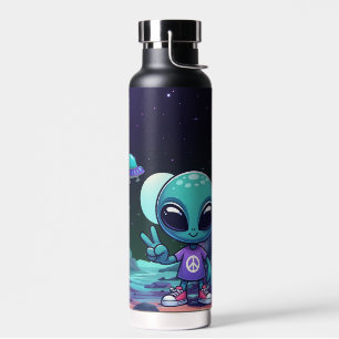 Botella De Agua Extraterrestre de Paz Adorable & Nave Espacial