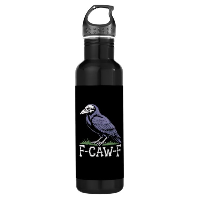 Botella De Agua F-Caw-F Bone Text Skull Raven - Gothic Macabre Hum (Anverso)