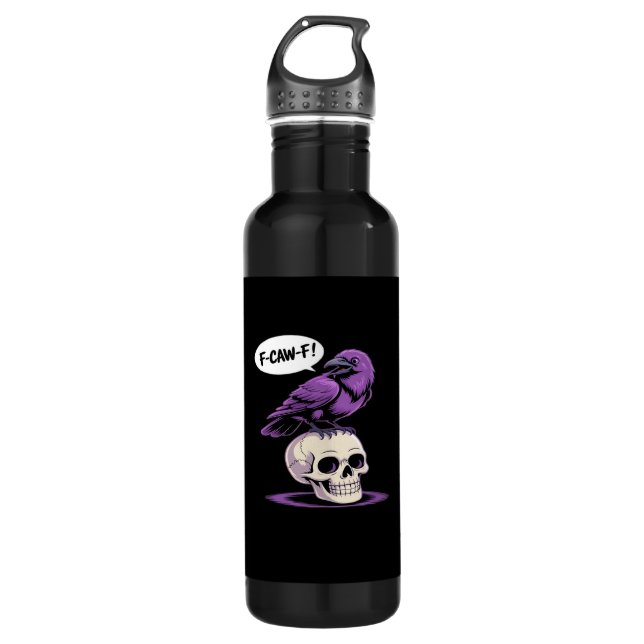 Botella De Agua F-Caw-F Crow Skull Halloween Humor Graphic Design  (Anverso)