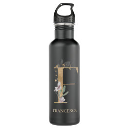 Botella De Agua F Monograma Floral Personalizado