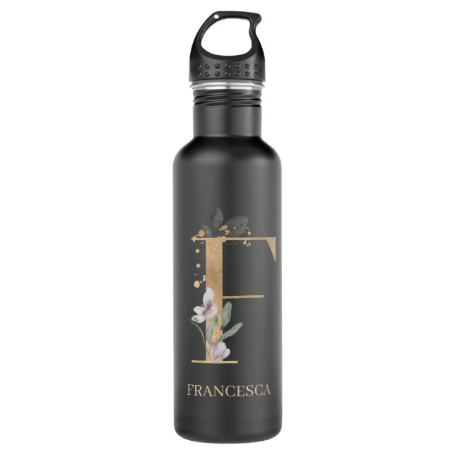 Botella De Agua F Monograma Floral Personalizado (Anverso)
