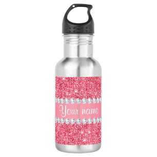Botella De Agua Falsas lentejuelas rosadas y diamantes