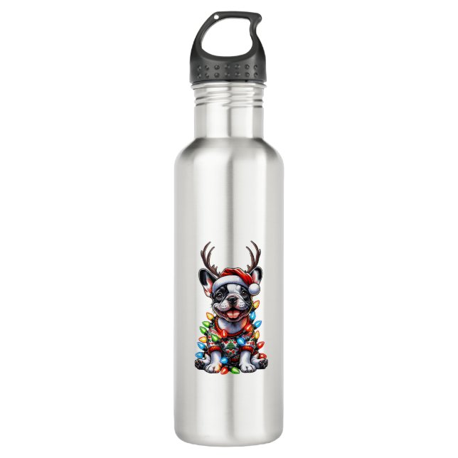 Botella De Agua Famosos Navidades franceses de Bulldog encienden a (Anverso)