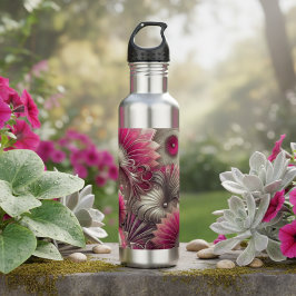 Botella De Agua Fans de rosa y plateado Art Nouveau