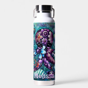 Botella De Agua Fantasía de Octopus floral Verde azulada personali