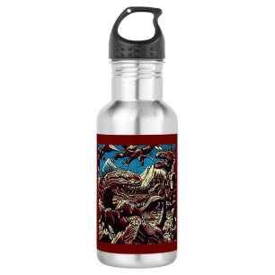 Botella De Agua Fantasía Dinosaurios Robots Anime - Woodcut 2