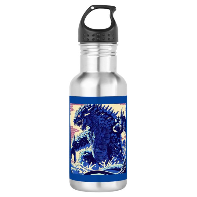 Botella De Agua Fantasía Kaiju Anime - Woodcut 2 (Anverso)