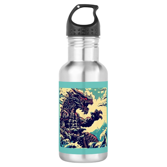 Botella De Agua Fantasía Kaiju Anime - Woodcut 4 (Anverso)