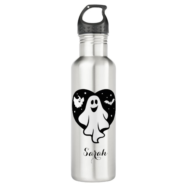 Botella De Agua Fantasma De Halloween Con Corazón Y Barba (Anverso)