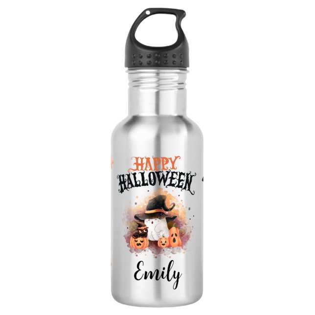 Botella de agua Fantasma y Calabazas de Halloween (Anverso)