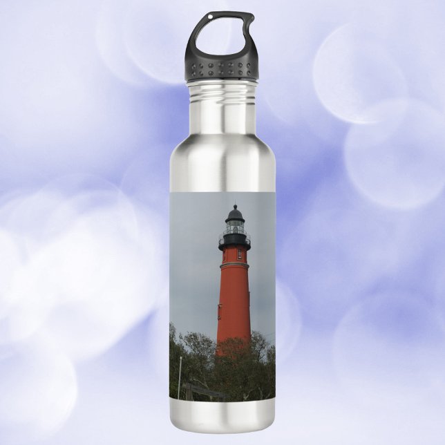 Botella De Agua Faro de entrada Ponce sobre los árboles (A water bottle with a photograph of Ponce Inlet lighthouse.)