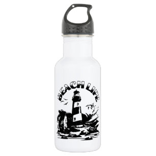 Botella De Agua Faro de playa en blanco y negro vida