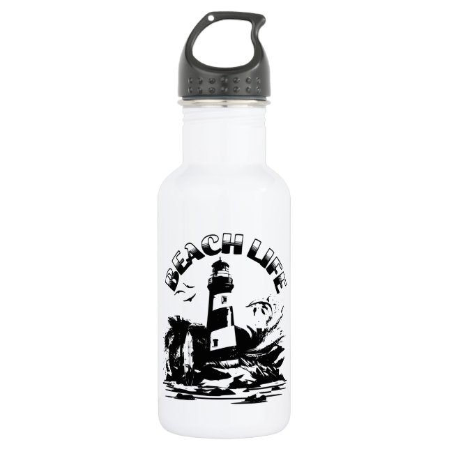 Botella De Agua Faro de playa en blanco y negro vida (Anverso)