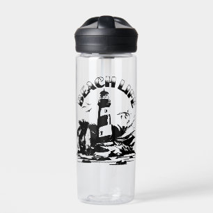 Botella De Agua Faro de playa en blanco y negro vida