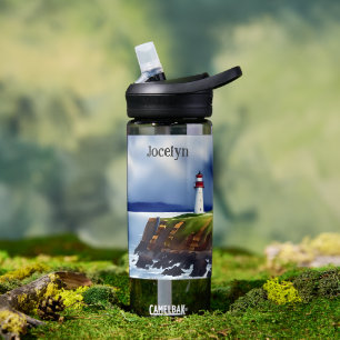 Botella De Agua Faro en la acuarela de los acantilados personaliza