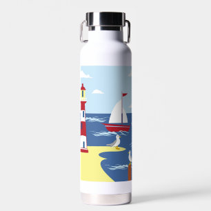 Botella De Agua Faro y Ilustracion balneario
